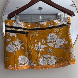 Floral Yellow Mini Skirt with Zipper Accents reversible!